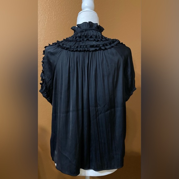 Ladies black ruffled button blouse by Anthropology - Picture 2 of 5